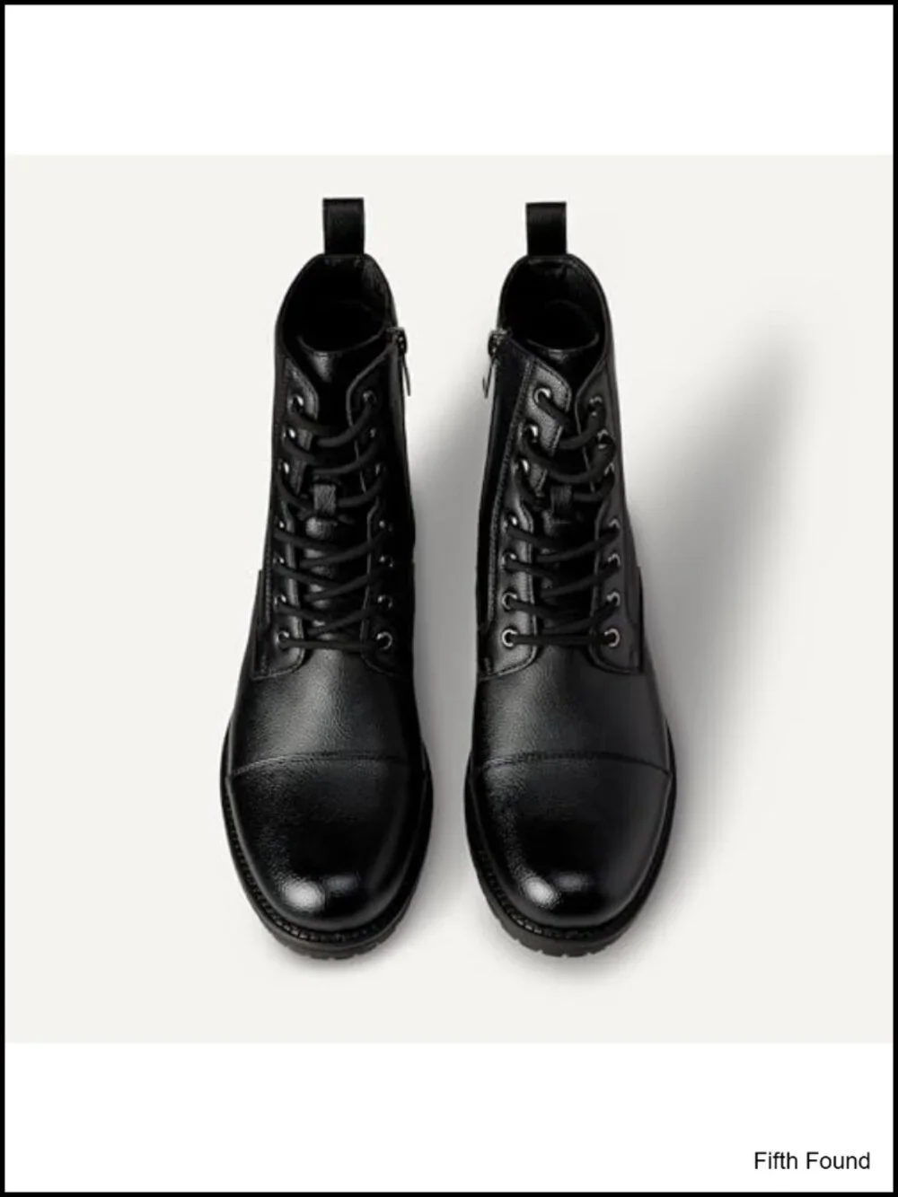 Cap Toe Lace Up Combat Boots with Zipper Faux Leather